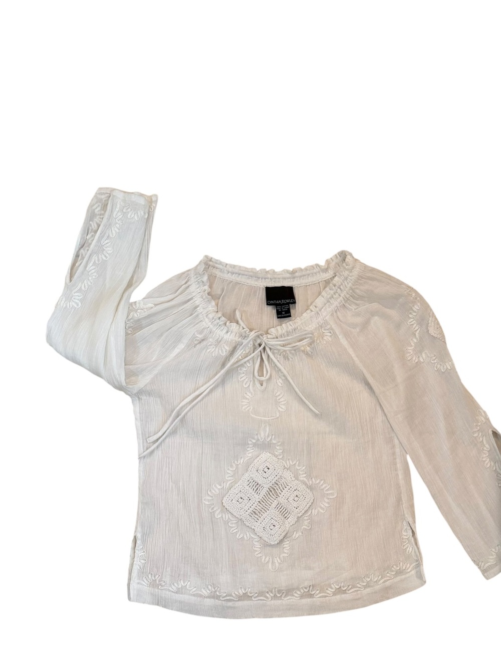 Cynthia Rowley Boho Cotton Ivory Peasant Blouse Sz Med - Picture 9 of 9
